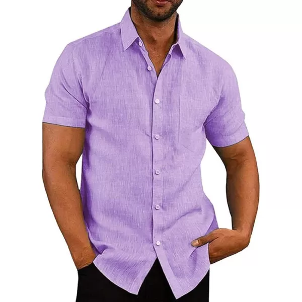 COOFANDY Men's Linen Shirts Casual Button Down Short Sleeve Summer Beach Shirt Hawaiian Vacation Shirts