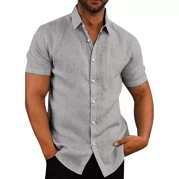 COOFANDY Men's Linen Shirts Casual Button Down Short Sleeve Summer Beach Shirt Hawaiian Vacation Shirts