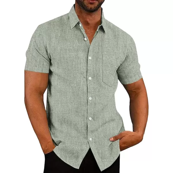 COOFANDY Men's Linen Shirts Casual Button Down Short Sleeve Summer Beach Shirt Hawaiian Vacation Shirts