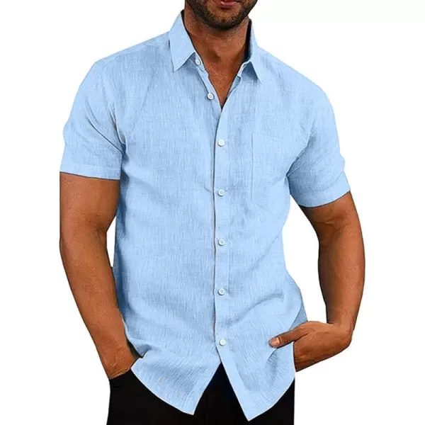 COOFANDY Men's Linen Shirts Casual Button Down Short Sleeve Summer Beach Shirt Hawaiian Vacation Shirts