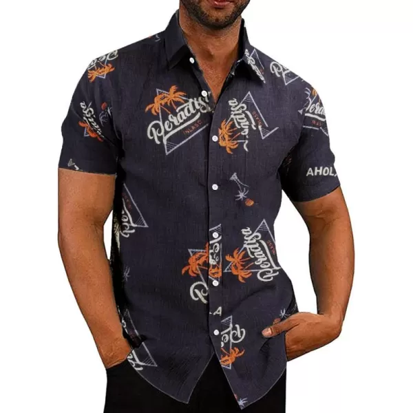 COOFANDY Men's Linen Shirts Casual Button Down Short Sleeve Summer Beach Shirt Hawaiian Vacation Shirts