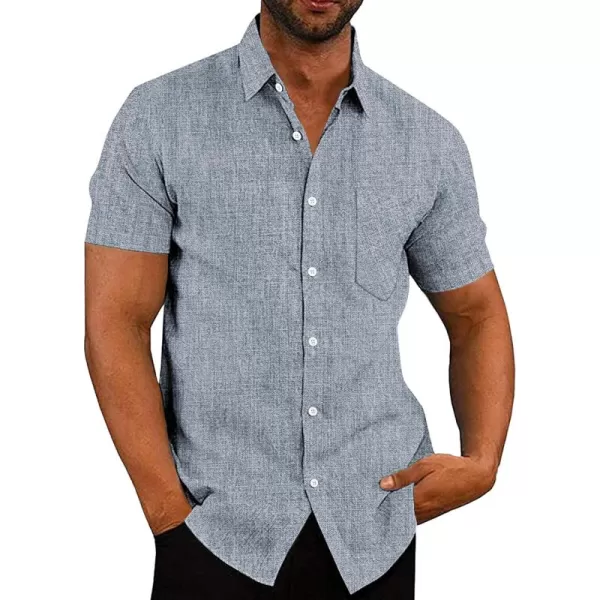 COOFANDY Men's Linen Shirts Casual Button Down Short Sleeve Summer Beach Shirt Hawaiian Vacation Shirts