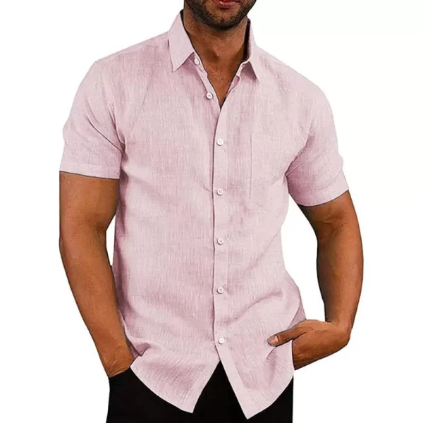 COOFANDY Men's Linen Shirts Casual Button Down Short Sleeve Summer Beach Shirt Hawaiian Vacation Shirts