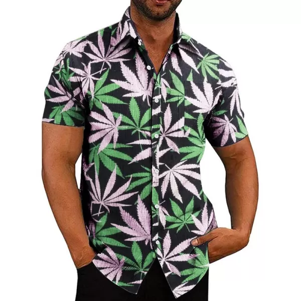 COOFANDY Men's Linen Shirts Casual Button Down Short Sleeve Summer Beach Shirt Hawaiian Vacation Shirts