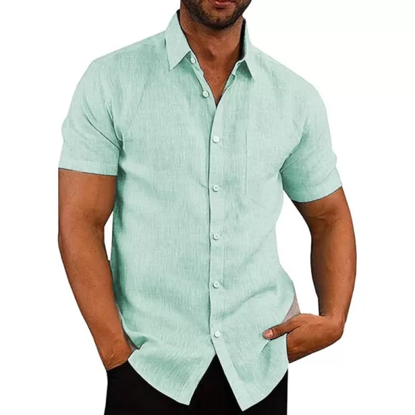 COOFANDY Men's Linen Shirts Casual Button Down Short Sleeve Summer Beach Shirt Hawaiian Vacation Shirts