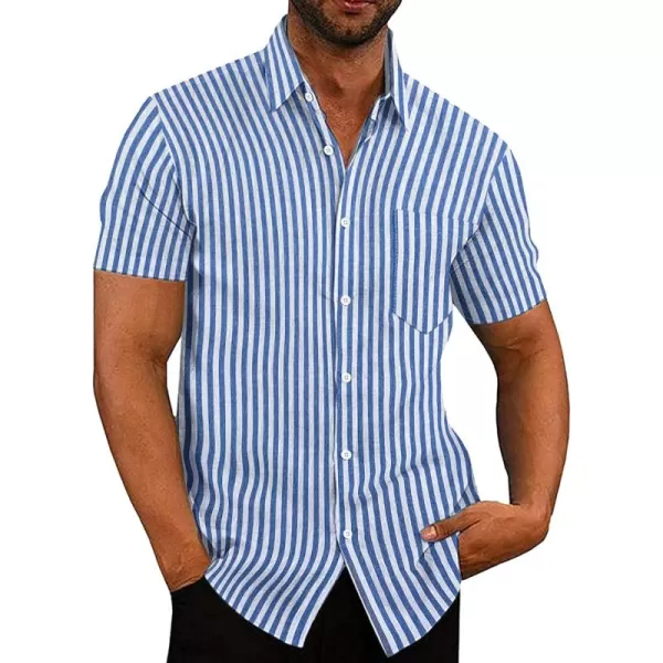 COOFANDY Men's Linen Shirts Casual Button Down Short Sleeve Summer Beach Shirt Hawaiian Vacation Shirts