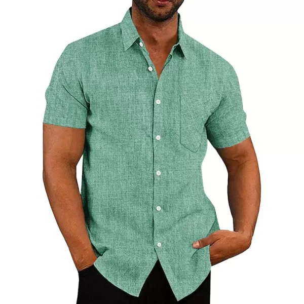 COOFANDY Men's Linen Shirts Casual Button Down Short Sleeve Summer Beach Shirt Hawaiian Vacation Shirts