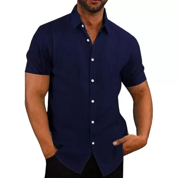 COOFANDY Men's Linen Shirts Casual Button Down Short Sleeve Summer Beach Shirt Hawaiian Vacation Shirts