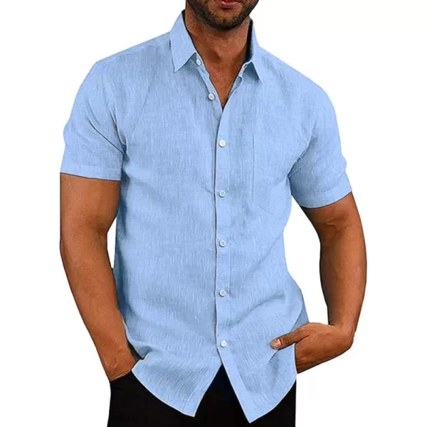 COOFANDY Men's Linen Shirts Casual Button Down Short Sleeve Summer Beach Shirt Hawaiian Vacation Shirts