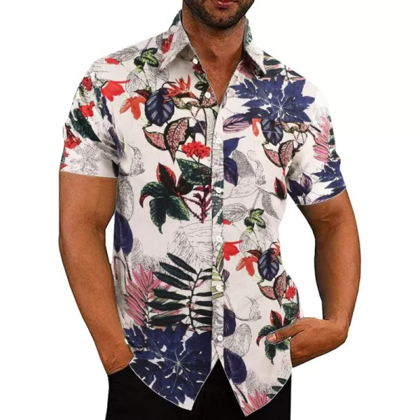 COOFANDY Men's Linen Shirts Casual Button Down Short Sleeve Summer Beach Shirt Hawaiian Vacation Shirts
