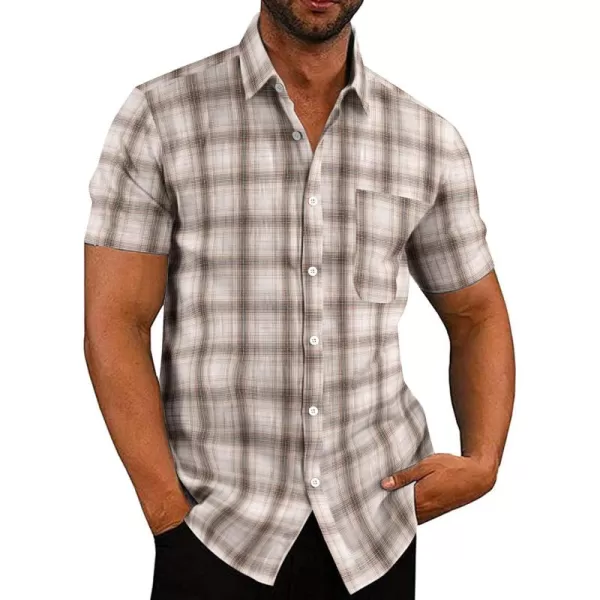 COOFANDY Men's Linen Shirts Casual Button Down Short Sleeve Summer Beach Shirt Hawaiian Vacation Shirts
