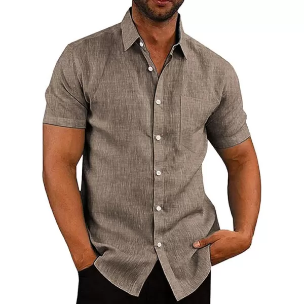 COOFANDY Men's Linen Shirts Casual Button Down Short Sleeve Summer Beach Shirt Hawaiian Vacation Shirts