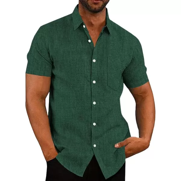 COOFANDY Men's Linen Shirts Casual Button Down Short Sleeve Summer Beach Shirt Hawaiian Vacation Shirts
