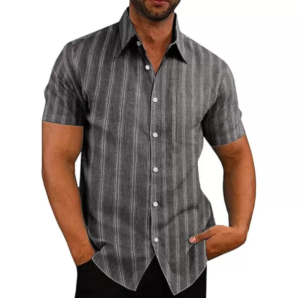 COOFANDY Men's Linen Shirts Casual Button Down Short Sleeve Summer Beach Shirt Hawaiian Vacation Shirts