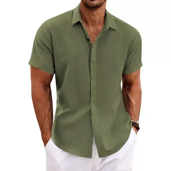COOFANDY Men's Linen Shirts Short Sleeve Casual Shirts Button Down Shirt for Men Beach Summer Wedding Shirt