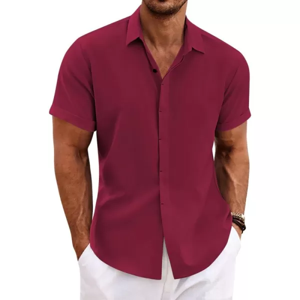 COOFANDY Men's Linen Shirts Short Sleeve Casual Shirts Button Down Shirt for Men Beach Summer Wedding Shirt