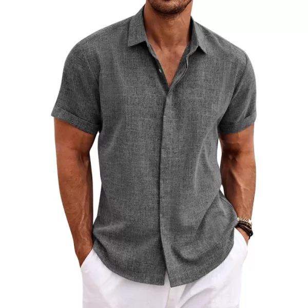 COOFANDY Men's Linen Shirts Short Sleeve Casual Shirts Button Down Shirt for Men Beach Summer Wedding Shirt