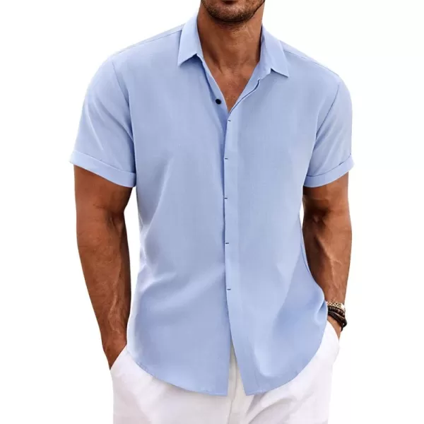 COOFANDY Men's Linen Shirts Short Sleeve Casual Shirts Button Down Shirt for Men Beach Summer Wedding Shirt