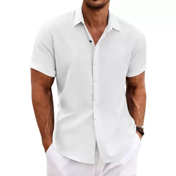 COOFANDY Men's Linen Shirts Short Sleeve Casual Shirts Button Down Shirt for Men Beach Summer Wedding Shirt