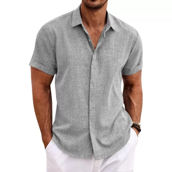 COOFANDY Men's Linen Shirts Short Sleeve Casual Shirts Button Down Shirt for Men Beach Summer Wedding Shirt