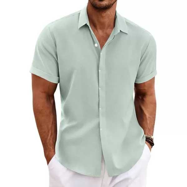 COOFANDY Men's Linen Shirts Short Sleeve Casual Shirts Button Down Shirt for Men Beach Summer Wedding Shirt