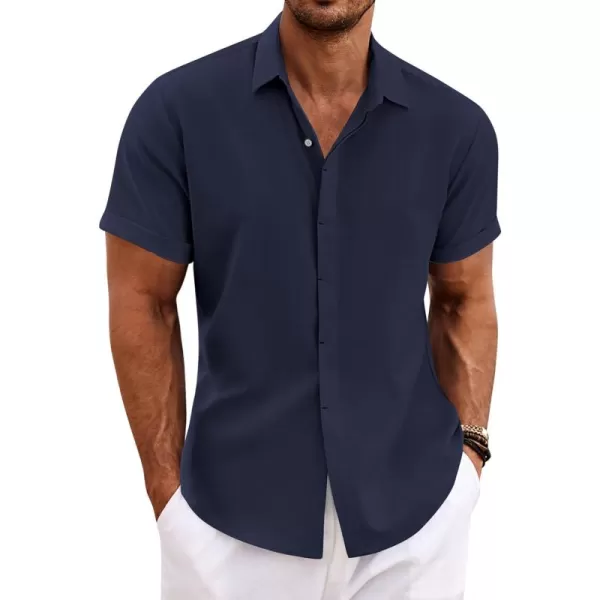 COOFANDY Men's Linen Shirts Short Sleeve Casual Shirts Button Down Shirt for Men Beach Summer Wedding Shirt