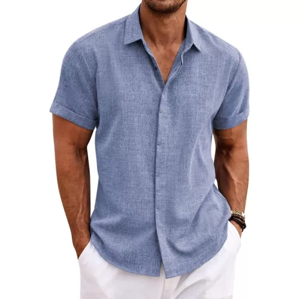 COOFANDY Men's Linen Shirts Short Sleeve Casual Shirts Button Down Shirt for Men Beach Summer Wedding Shirt