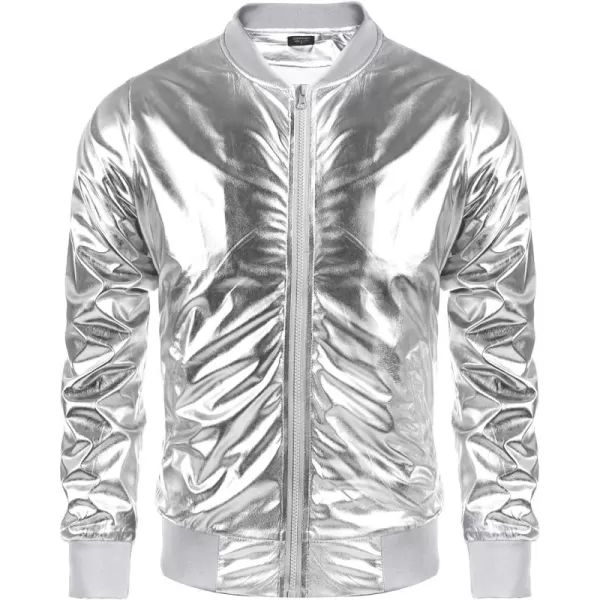 COOFANDY Men's Metallic Jacket 70s Disco Christmas Party Varsity Jacket Zip-up Baseball Bomber