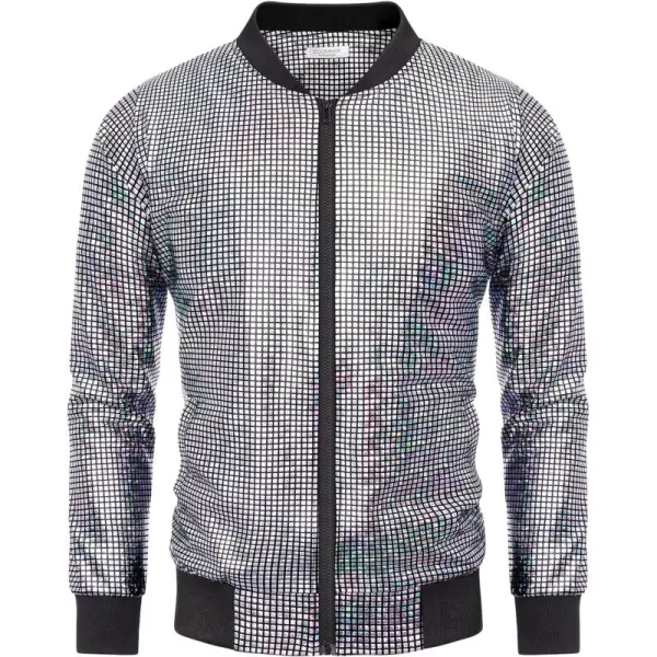 COOFANDY Men's Metallic Jacket 70s Disco Christmas Party Varsity Jacket Zip-up Baseball Bomber