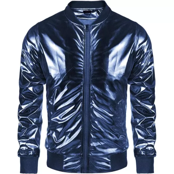 COOFANDY Men's Metallic Jacket 70s Disco Christmas Party Varsity Jacket Zip-up Baseball Bomber