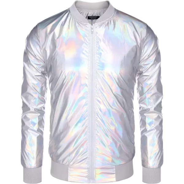COOFANDY Men's Metallic Jacket 70s Disco Christmas Party Varsity Jacket Zip-up Baseball Bomber