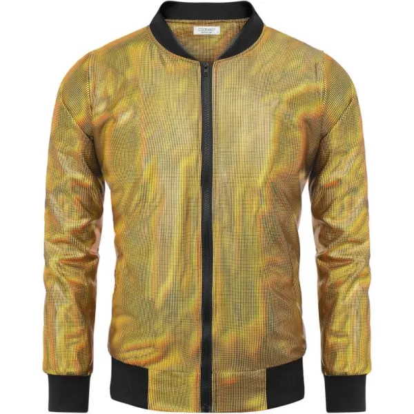 COOFANDY Men's Metallic Jacket 70s Disco Christmas Party Varsity Jacket Zip-up Baseball Bomber