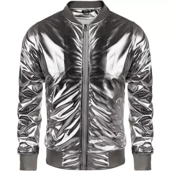 COOFANDY Men's Metallic Jacket 70s Disco Christmas Party Varsity Jacket Zip-up Baseball Bomber