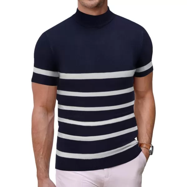 COOFANDY Mens Mock Turtleneck Sweater Short Sleeve Solid Color T-Shirts Basic Slim Fit Knitted Pullover Tees