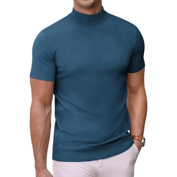 COOFANDY Mens Mock Turtleneck Sweater Short Sleeve Solid Color T-Shirts Basic Slim Fit Knitted Pullover Tees