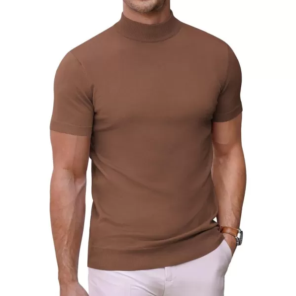 COOFANDY Mens Mock Turtleneck Sweater Short Sleeve Solid Color T-Shirts Basic Slim Fit Knitted Pullover Tees