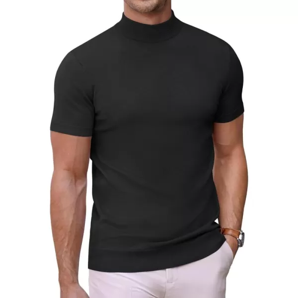 COOFANDY Mens Mock Turtleneck Sweater Short Sleeve Solid Color T-Shirts Basic Slim Fit Knitted Pullover Tees