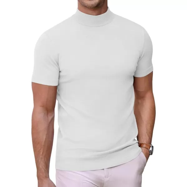 COOFANDY Mens Mock Turtleneck Sweater Short Sleeve Solid Color T-Shirts Basic Slim Fit Knitted Pullover Tees