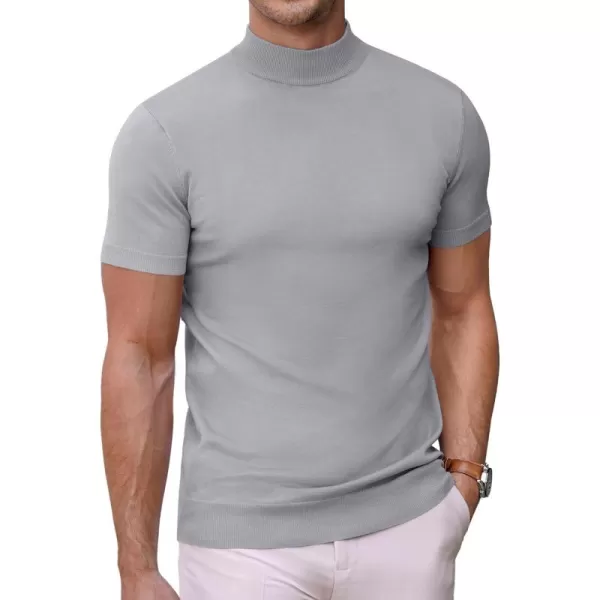 COOFANDY Mens Mock Turtleneck Sweater Short Sleeve Solid Color T-Shirts Basic Slim Fit Knitted Pullover Tees