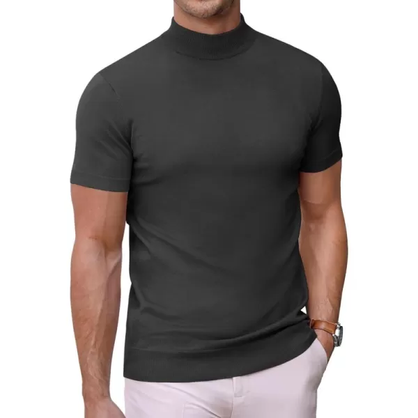 COOFANDY Mens Mock Turtleneck Sweater Short Sleeve Solid Color T-Shirts Basic Slim Fit Knitted Pullover Tees