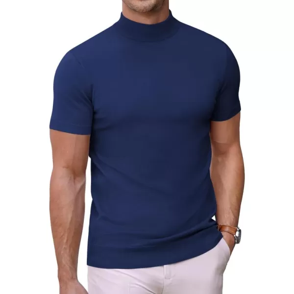 COOFANDY Mens Mock Turtleneck Sweater Short Sleeve Solid Color T-Shirts Basic Slim Fit Knitted Pullover Tees