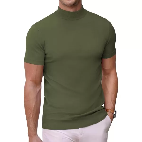 COOFANDY Mens Mock Turtleneck Sweater Short Sleeve Solid Color T-Shirts Basic Slim Fit Knitted Pullover Tees