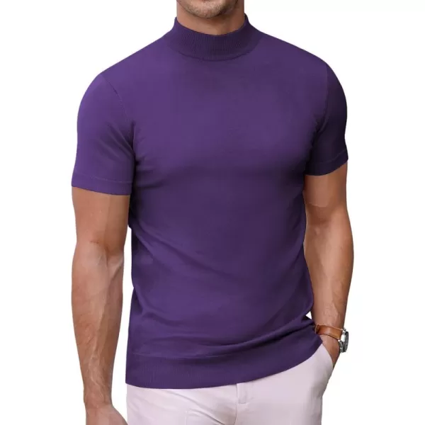 COOFANDY Mens Mock Turtleneck Sweater Short Sleeve Solid Color T-Shirts Basic Slim Fit Knitted Pullover Tees