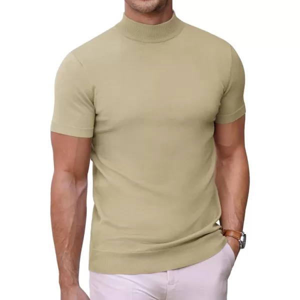COOFANDY Mens Mock Turtleneck Sweater Short Sleeve Solid Color T-Shirts Basic Slim Fit Knitted Pullover Tees