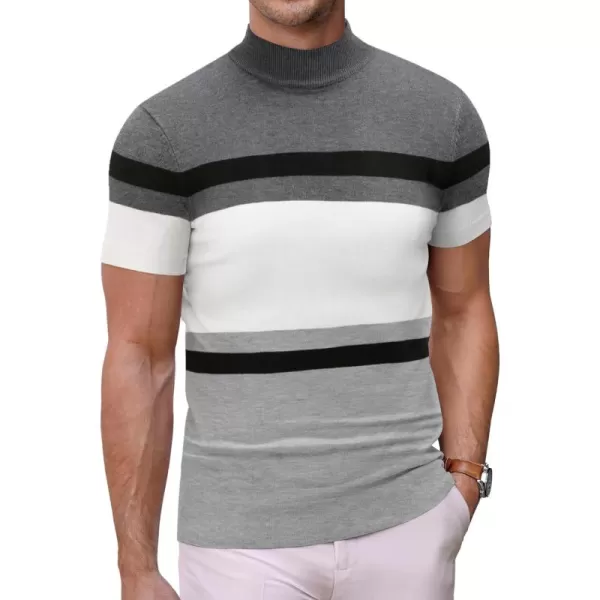 COOFANDY Mens Mock Turtleneck Sweater Short Sleeve Solid Color T-Shirts Basic Slim Fit Knitted Pullover Tees