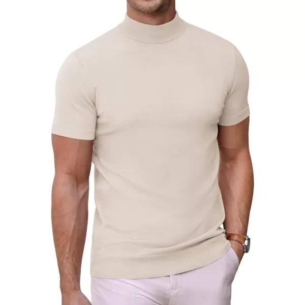 COOFANDY Mens Mock Turtleneck Sweater Short Sleeve Solid Color T-Shirts Basic Slim Fit Knitted Pullover Tees