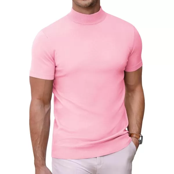 COOFANDY Mens Mock Turtleneck Sweater Short Sleeve Solid Color T-Shirts Basic Slim Fit Knitted Pullover Tees
