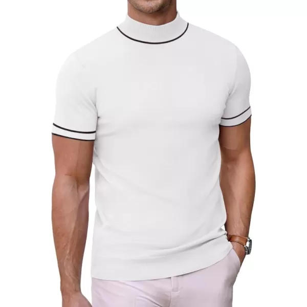 COOFANDY Mens Mock Turtleneck Sweater Short Sleeve Solid Color T-Shirts Basic Slim Fit Knitted Pullover Tees