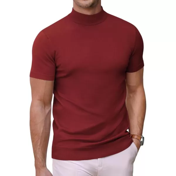 COOFANDY Mens Mock Turtleneck Sweater Short Sleeve Solid Color T-Shirts Basic Slim Fit Knitted Pullover Tees
