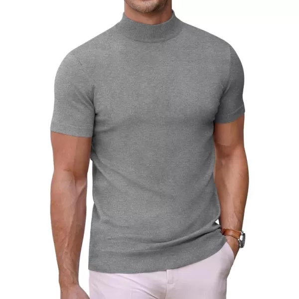 COOFANDY Mens Mock Turtleneck Sweater Short Sleeve Solid Color T-Shirts Basic Slim Fit Knitted Pullover Tees